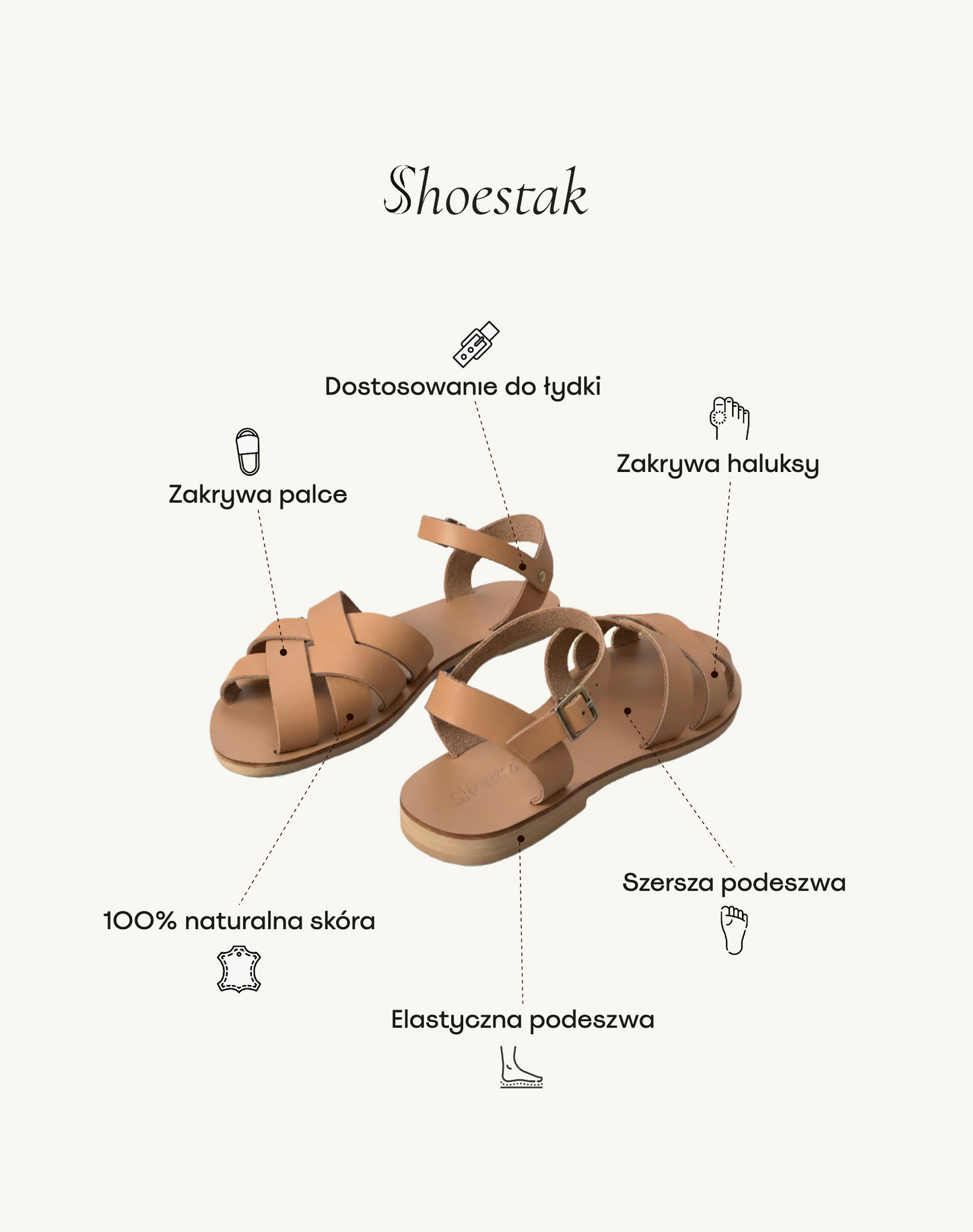 demeter sandały na szeroką stopę, grafika produktowa z opisanymi zaletami: zakrywa palce i haluksy, szersza i elastyczna podeszwa, naturalna skóra